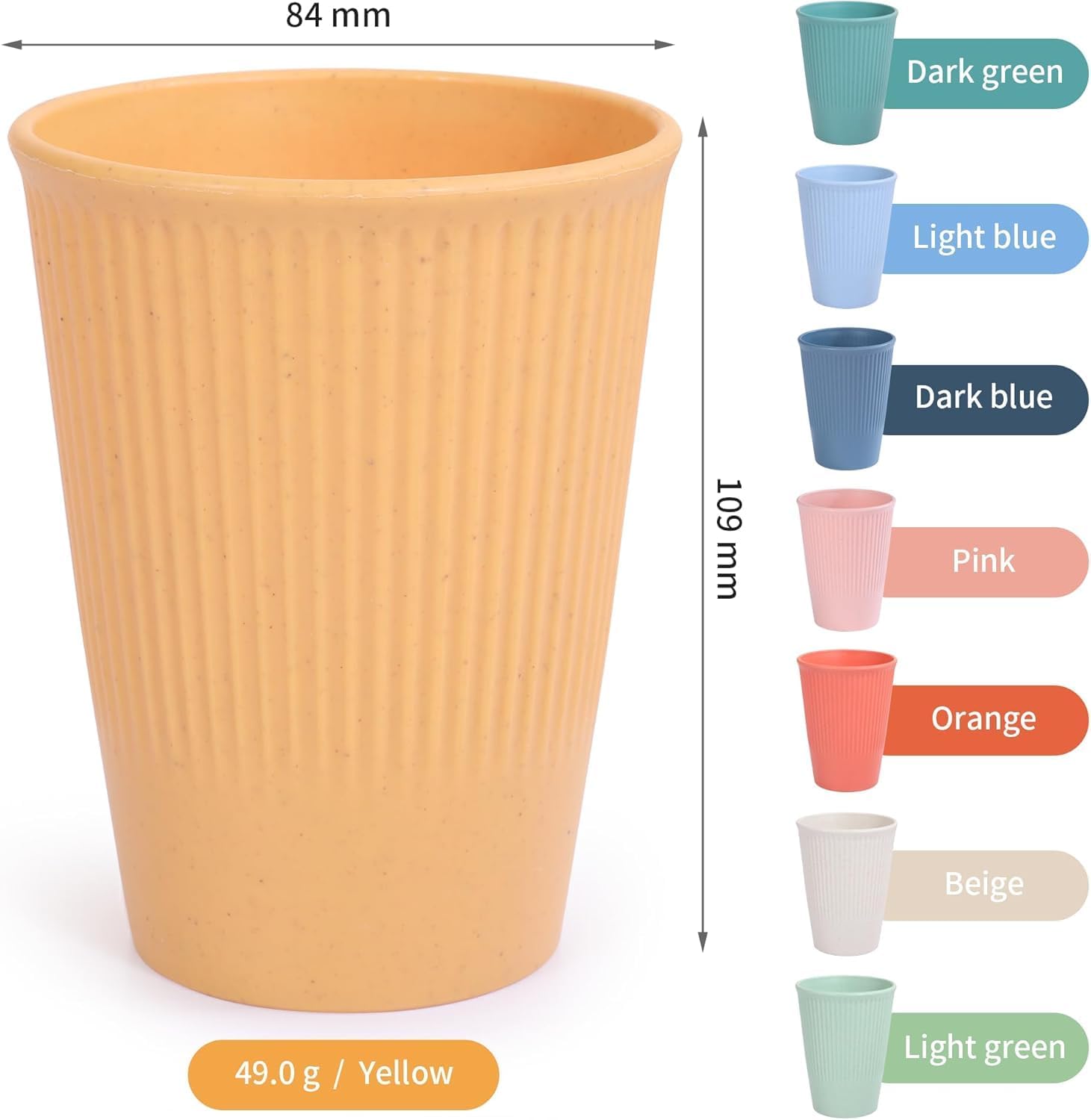 Set of 8 Plastic Cups for Kids and Adults – Unl Drinking Cups (BPA-Free) – Dibreakable 350mshwasher-Safe & Reusable (8 Colors)