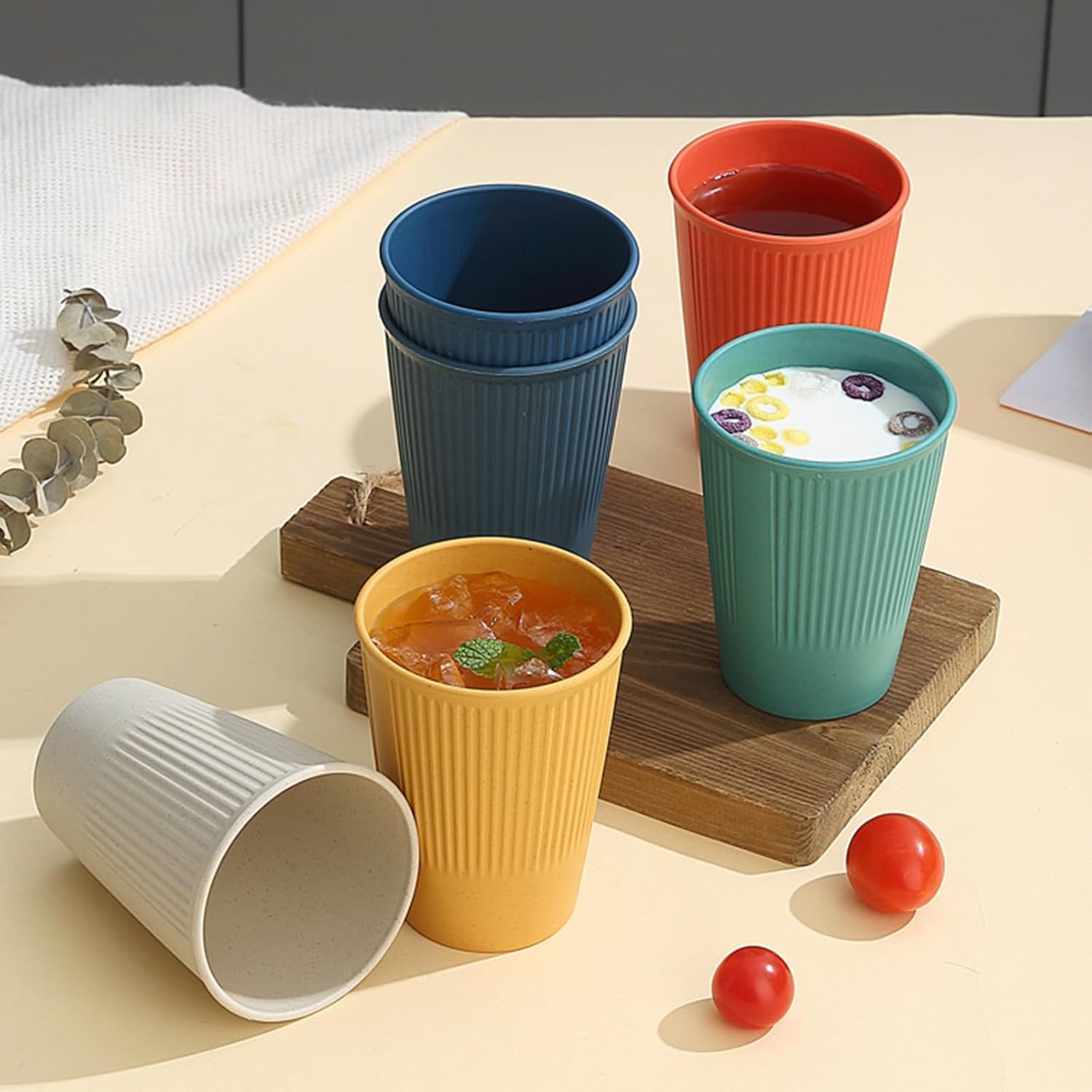 Set of 8 Plastic Cups for Kids and Adults – Unl Drinking Cups (BPA-Free) – Dibreakable 350mshwasher-Safe & Reusable (8 Colors)