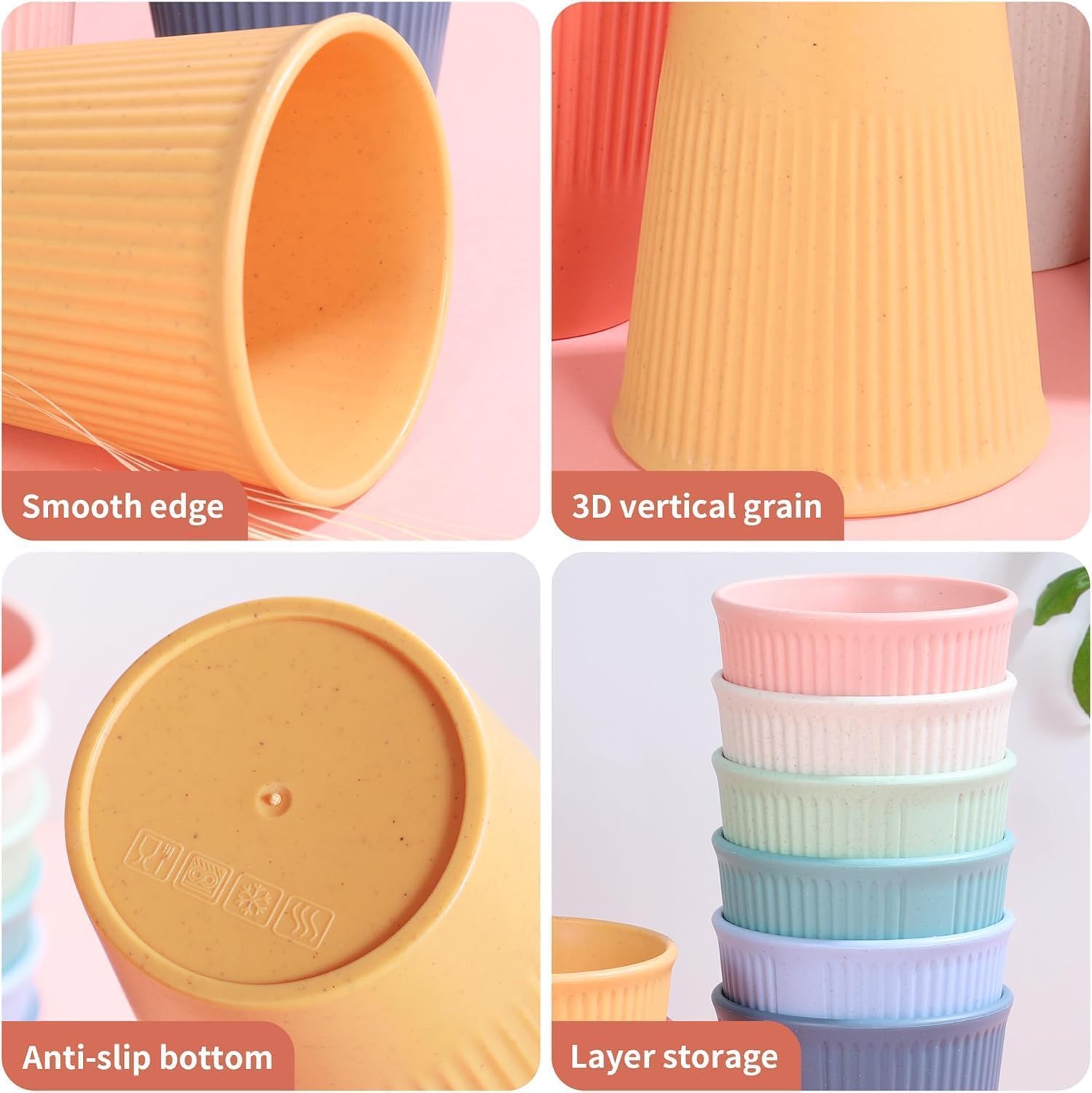 Set of 8 Plastic Cups for Kids and Adults – Unl Drinking Cups (BPA-Free) – Dibreakable 350mshwasher-Safe & Reusable (8 Colors)