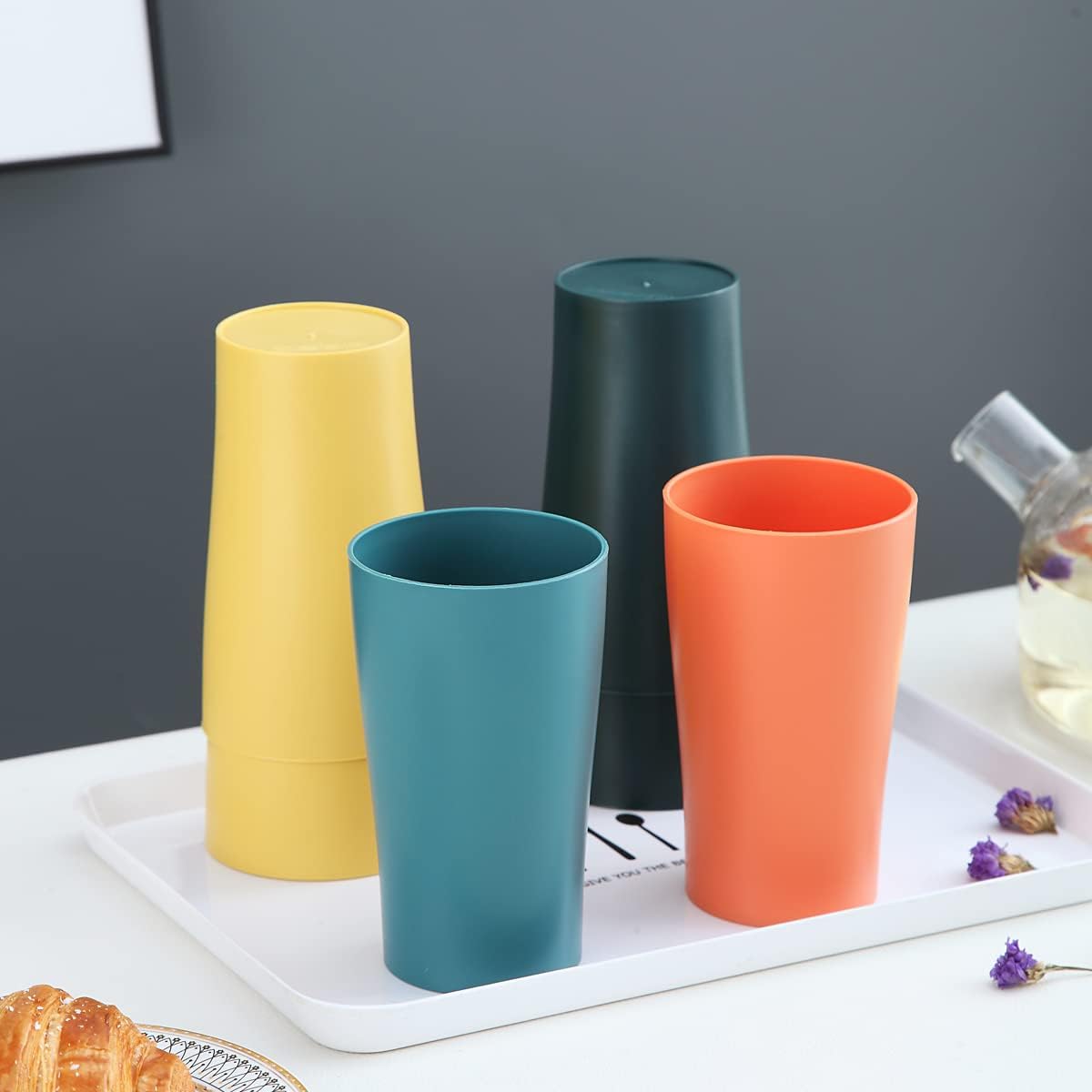 Set of 8 plastic cups, 450ml coffee mugs, unbreakable drinking cups for children and adults, reusable cups for water