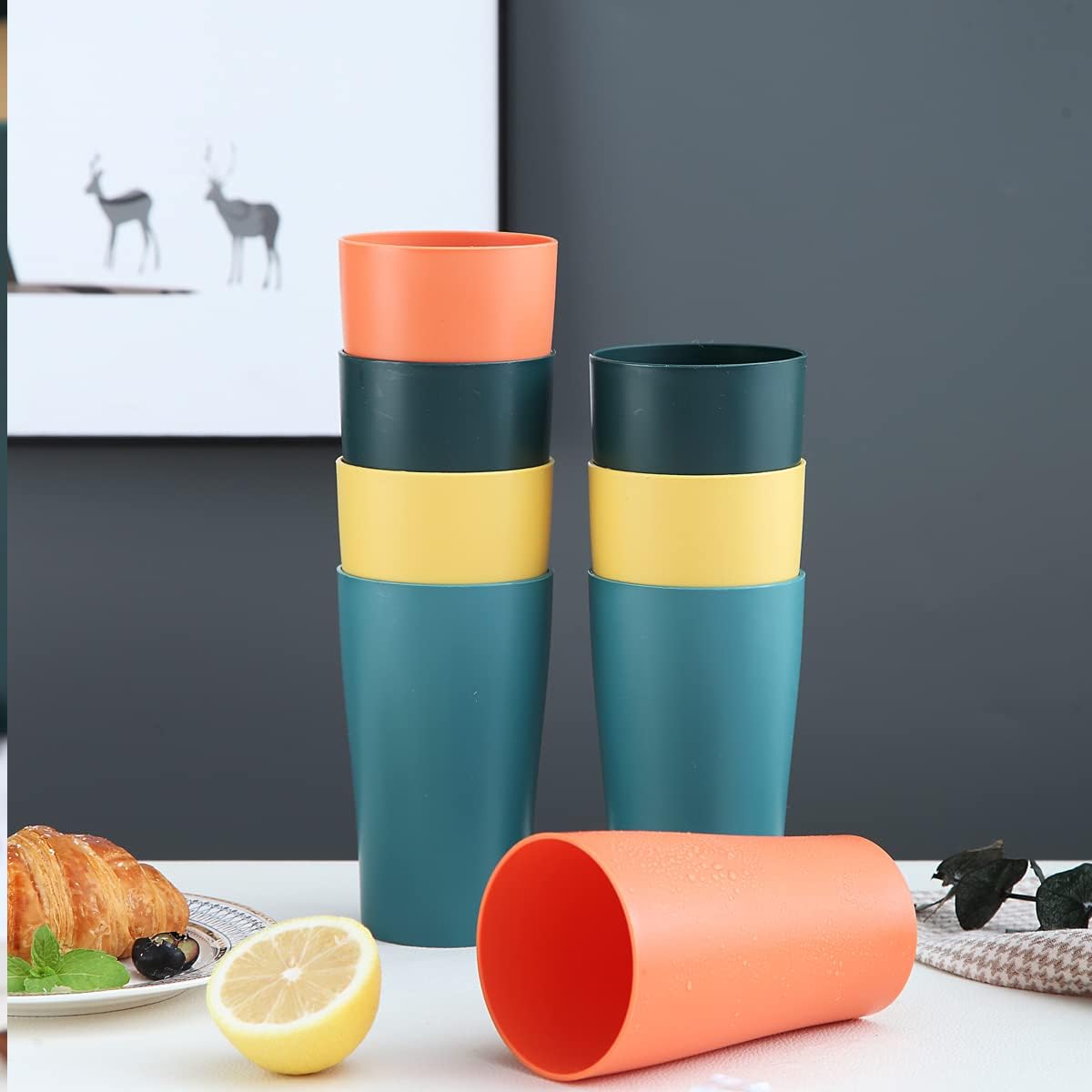 Set of 8 plastic cups, 450ml coffee mugs, unbreakable drinking cups for children and adults, reusable cups for water