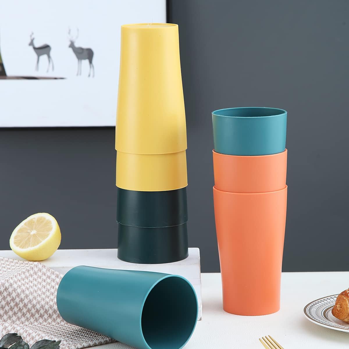 Set of 8 plastic cups, 450ml coffee mugs, unbreakable drinking cups for children and adults, reusable cups for water