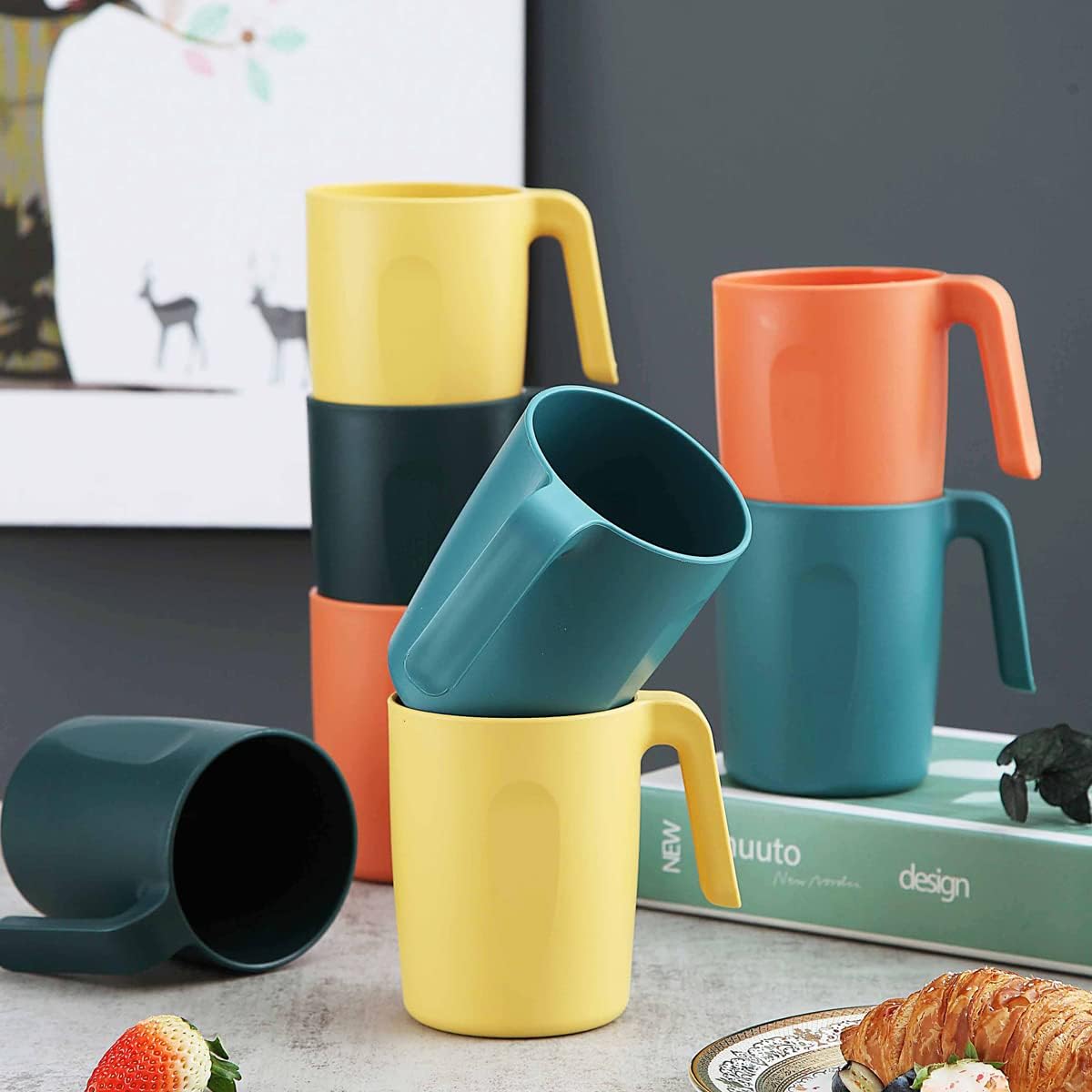 8-Piece Plastic Cup Set – Unbreakable and Reusable; Lightweight Travel Coffee Cups & Espresso Cups; BPA-Free