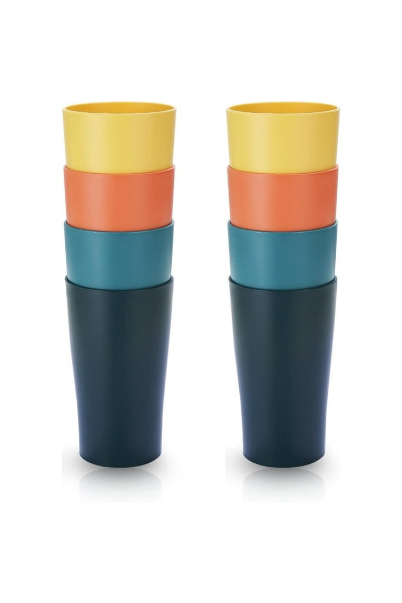 Set of 8 plastic cups, 450ml coffee mugs, unbreakable drinking cups for children and adults, reusable cups for water